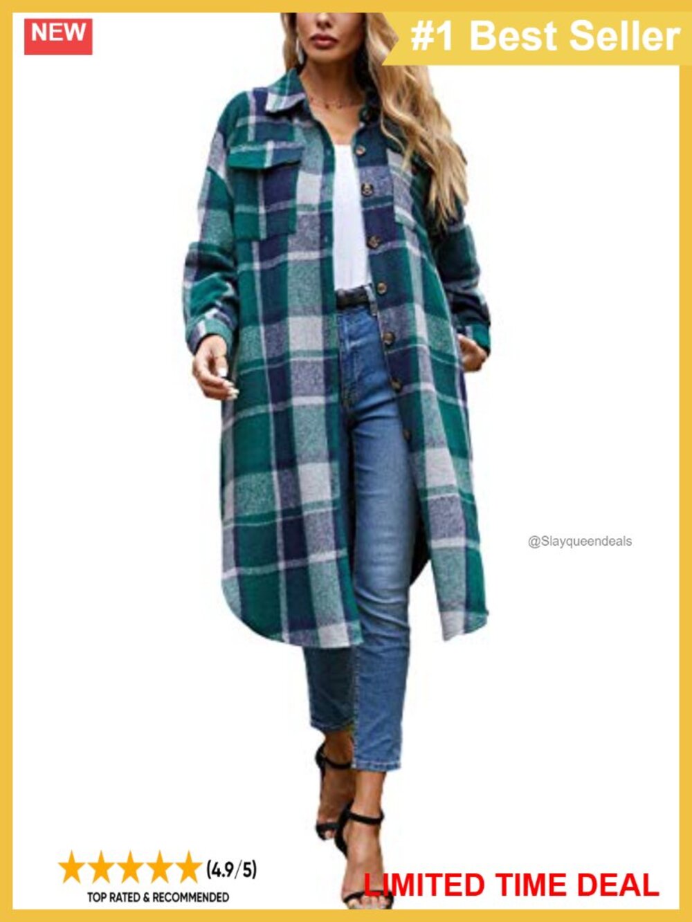 Oversized Long Plaid Shacket Button Down Shirt Coat
